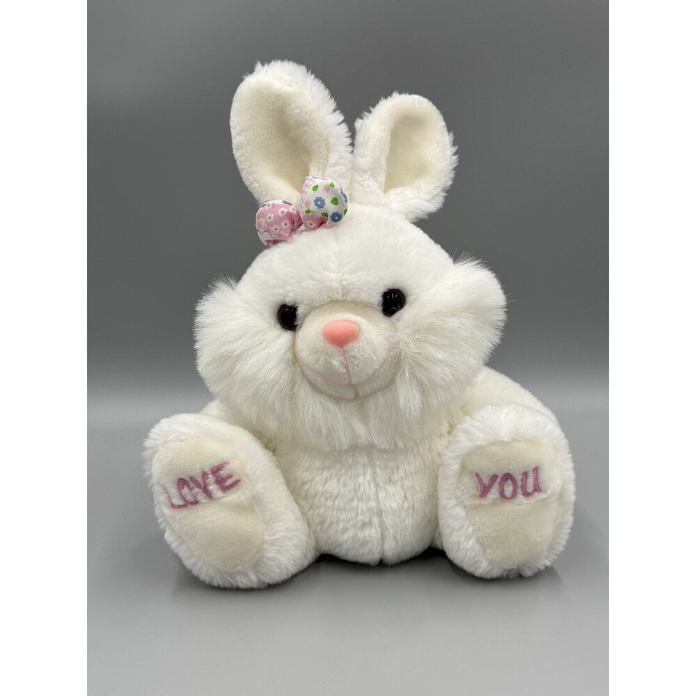 Vintage White Bunny Rabbit Plush Love You Feet 9” Stuffed Animal Carlton Cards